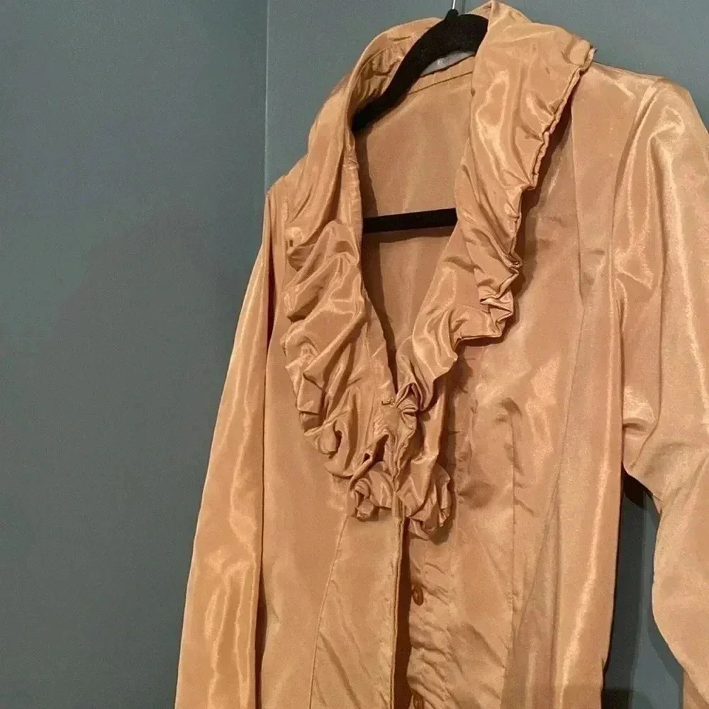 Silvia Tcherassi gold 100% silk ruffle collar long sleeve jacket - size 8 - Picture 3 of 8